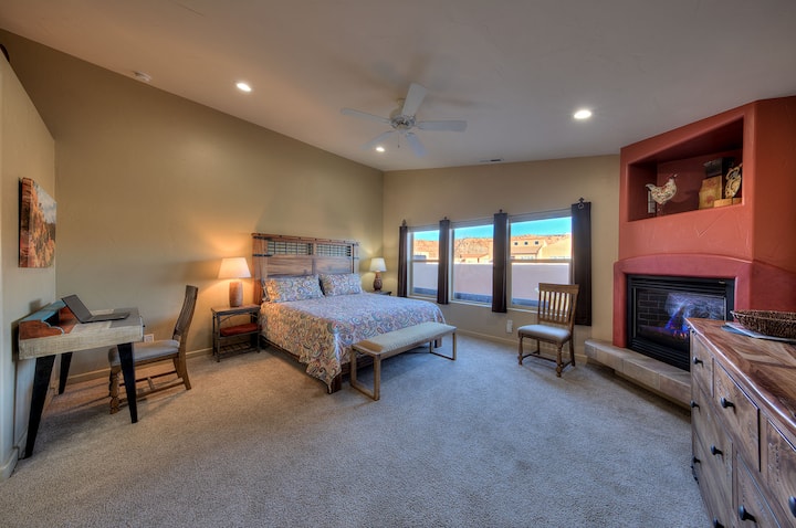 Large Primary Bedroom with gas fireplace and desk