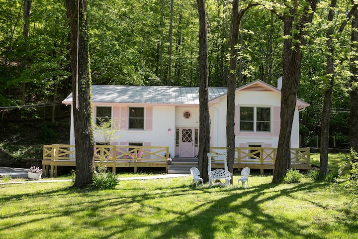 Pink Country Cottage with Mini Donkey Duo