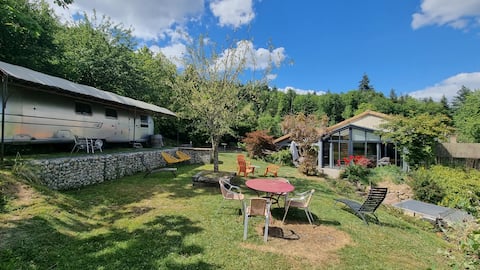 Atypical Beaujolais Airstream gîte for 20 people