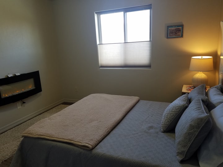 Queen bedroom with fireplace