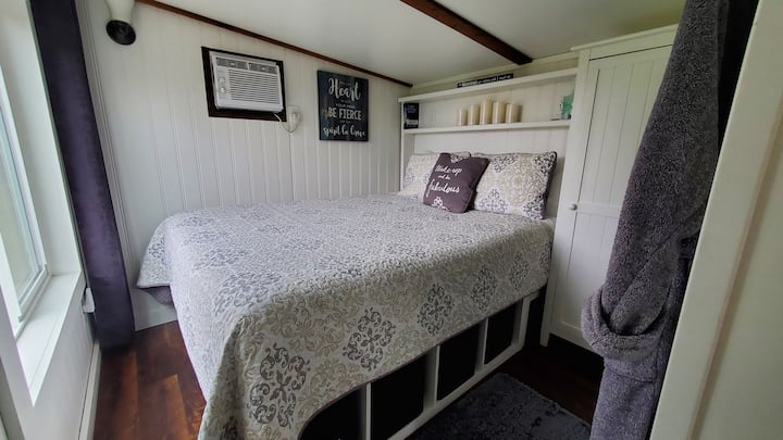 Queen bed with view and romantic candles