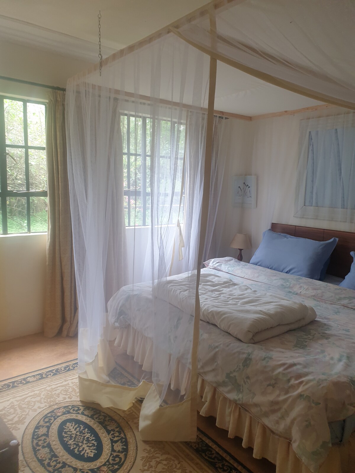 Spavaća soba. Krevet se sastoji od 2 odvojena kreveta sa cijelom mrežom za komarce.