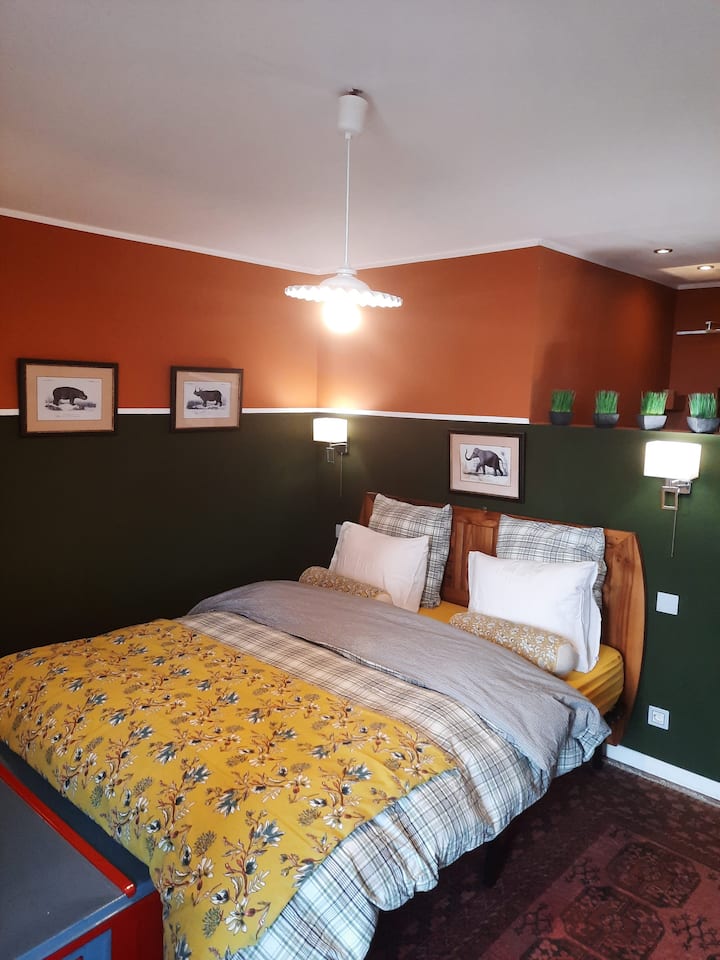 宽敞的卧室及其淋浴区。