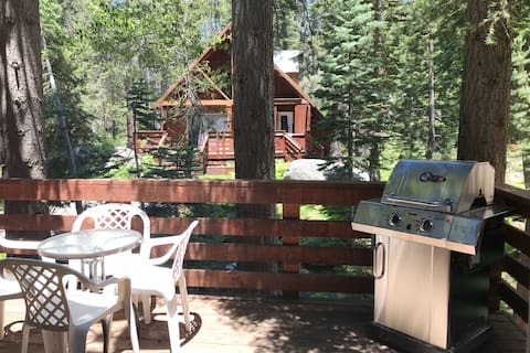 Cozy A-frame studio cabin with large deck