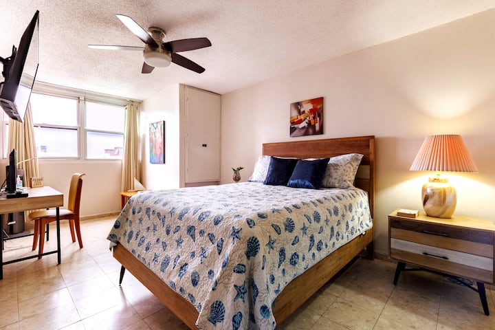 带电视和书桌的主卧