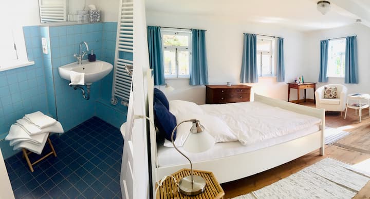 带卫生间的蓝色房间