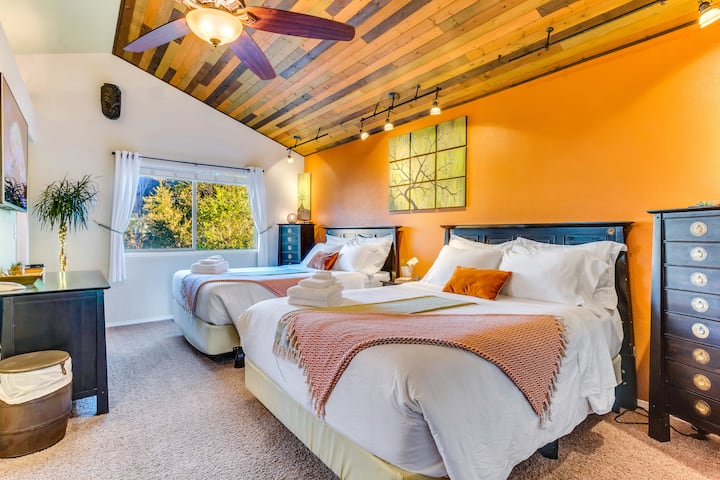 "Earth" themed master bedroom with en suite bathroom.