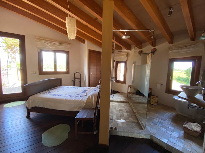 Მთავარი ფლიგელი ღია კონცეფციით: ოთახი და სააბაზანო ერთად