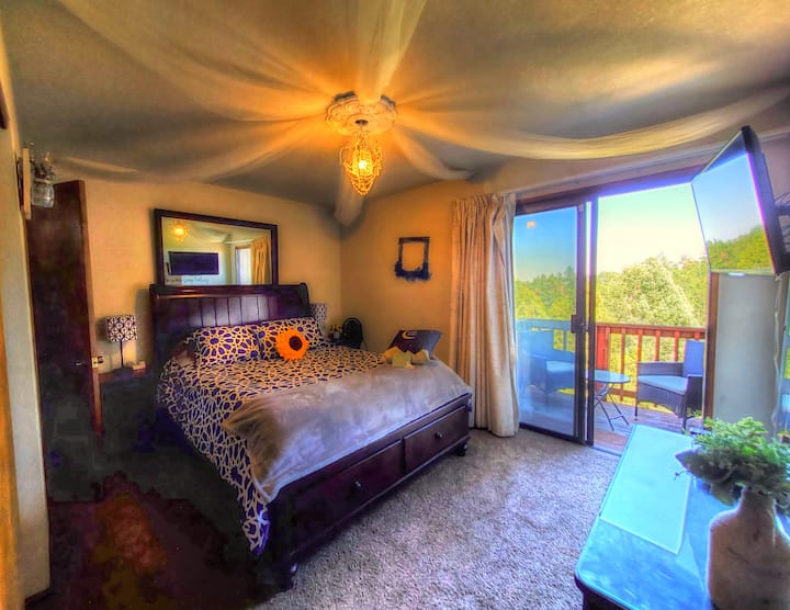 This room gets morning sun and has blackout curtains to allow you to sleep in.