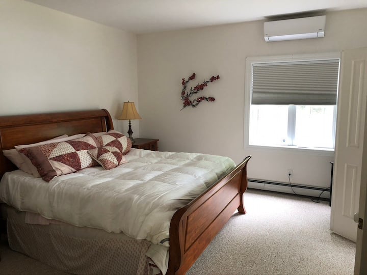Large master suite on 1st floor with king bed and walk in closet (out of frame).