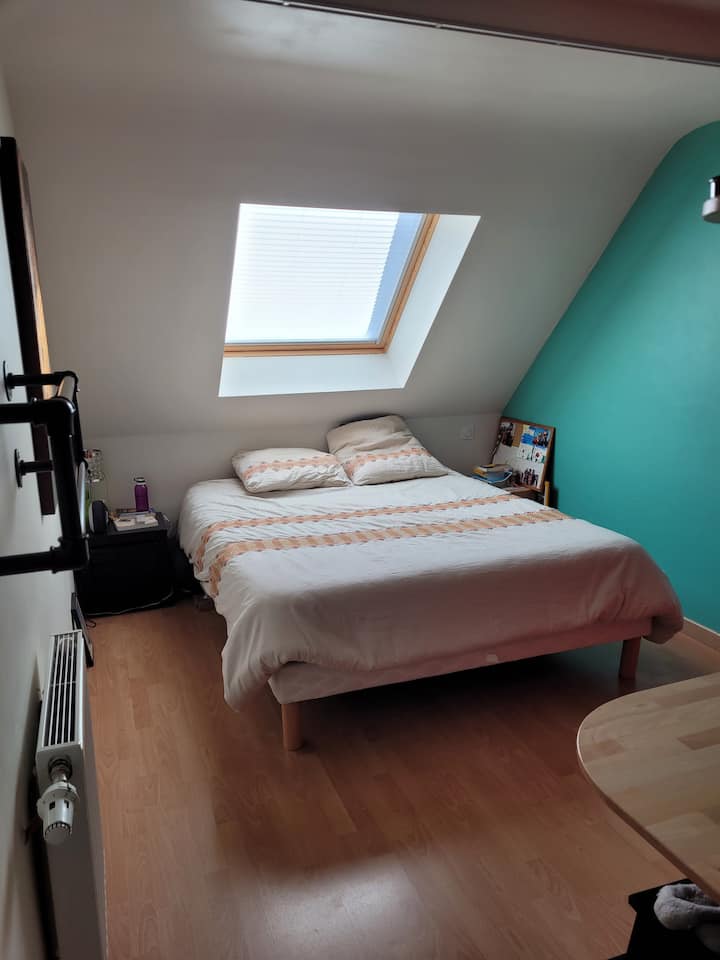 一樓臥室，配有獨立淋浴間