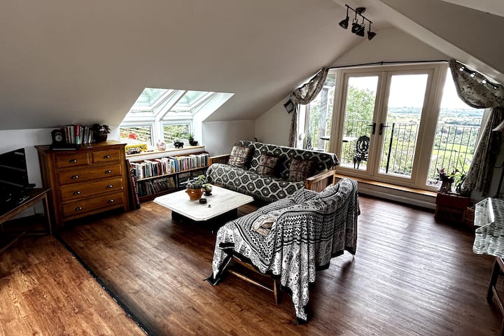 Sala de estar. Incluye un sofá cama, TV, cofre de juegos y juguetes y estantería.