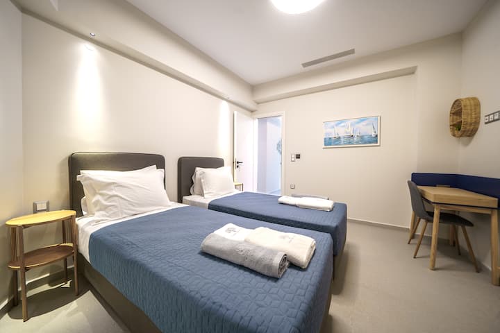 Large Sixth bedroom with twin beds lower floor