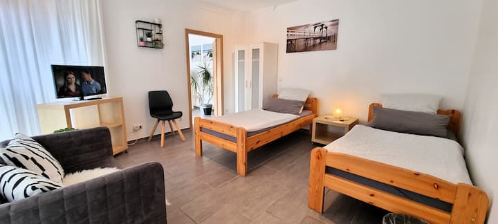 dhomë gjumi e vogël në apartamentin Mühlenbach