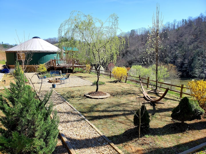 Romantic Luxury new Riverfront Yurt near Asheville Yurts for Rent in