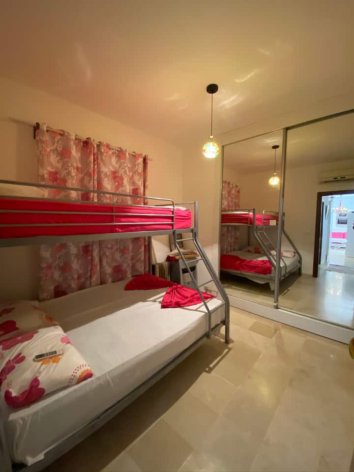 Room 2: Bunk bed (Double bed and single bed on top)