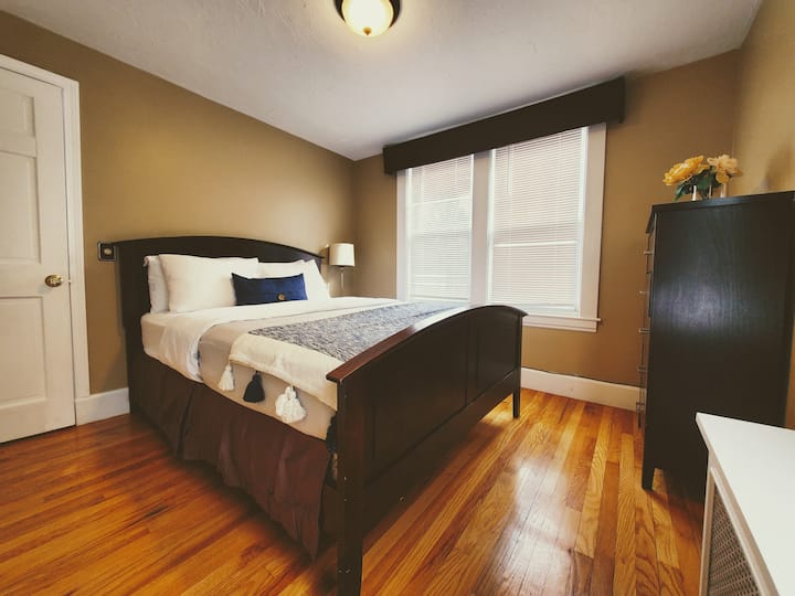 Queen bed on the first floor