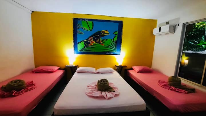Depending of your reservation and quantity of people we ll prepare you a Standard doble room with one, two or three beds. This service does not include the A/C