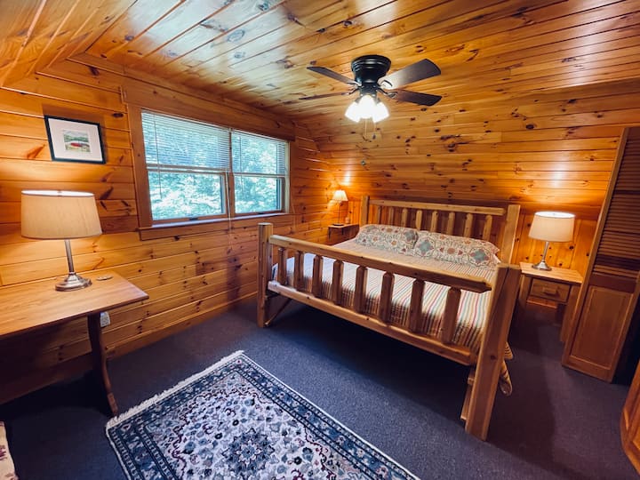 三楼的主卧室配有加大双人床、办公桌和大衣柜。高品质床垫和棉质床上用品。