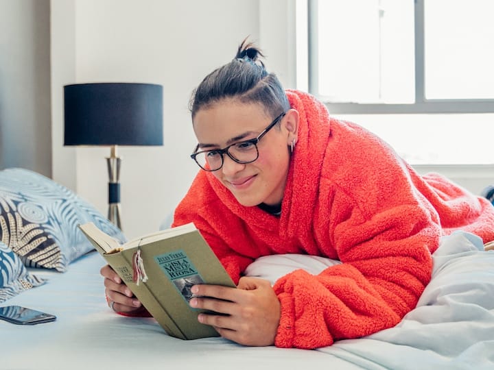 Reading before resting.