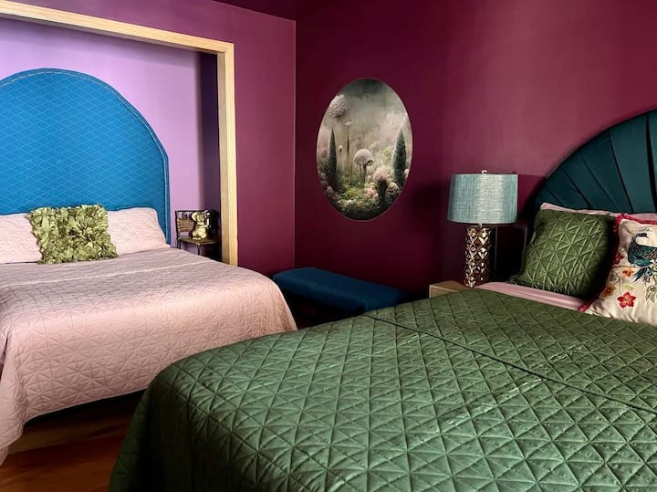 We eliminated the closet for more space.  Now there's a full size bed and a new queen bed.