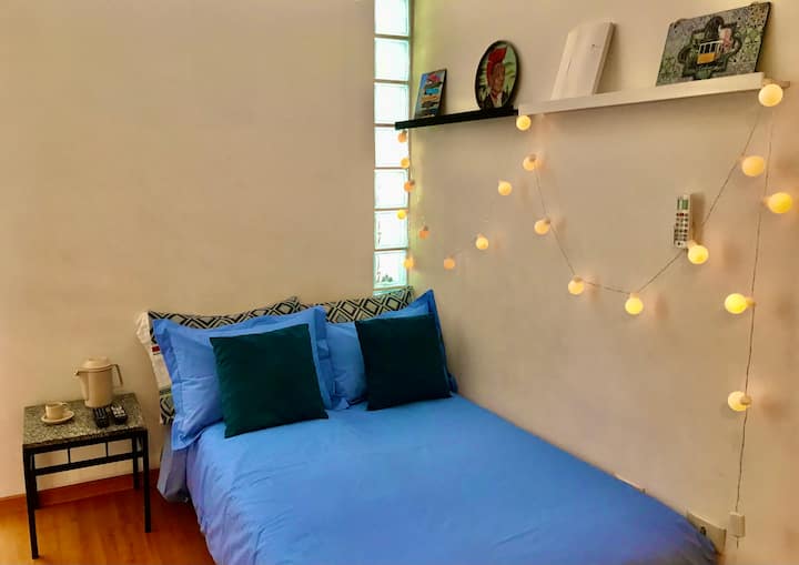 Sofá cama doble en la sala de estar ordenada