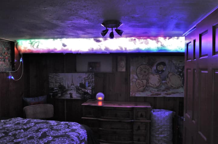 cloud room at night is amazing with thousands of light combinations.