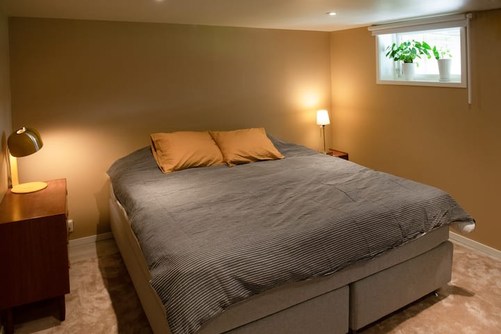 Dhomë gjumi kryesore në bodrum me krevat dopio 180 cm