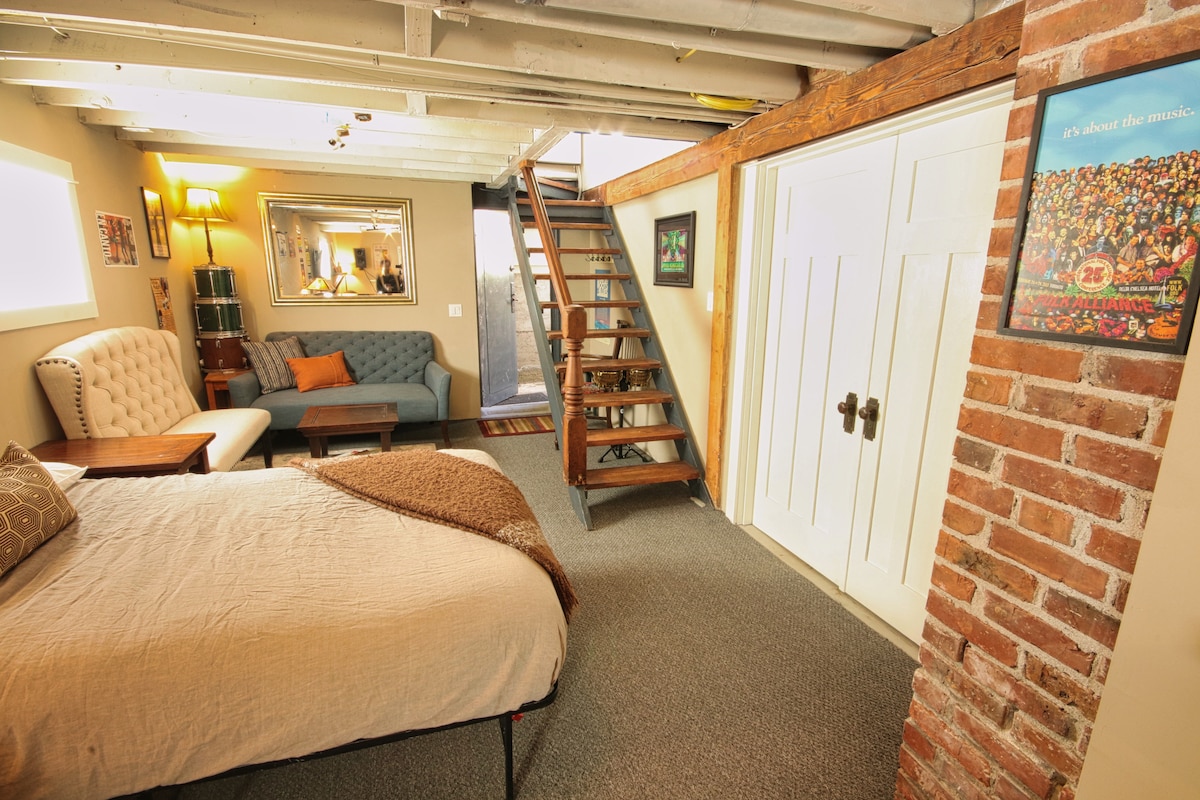 Exposed Brick and Beams in Basement