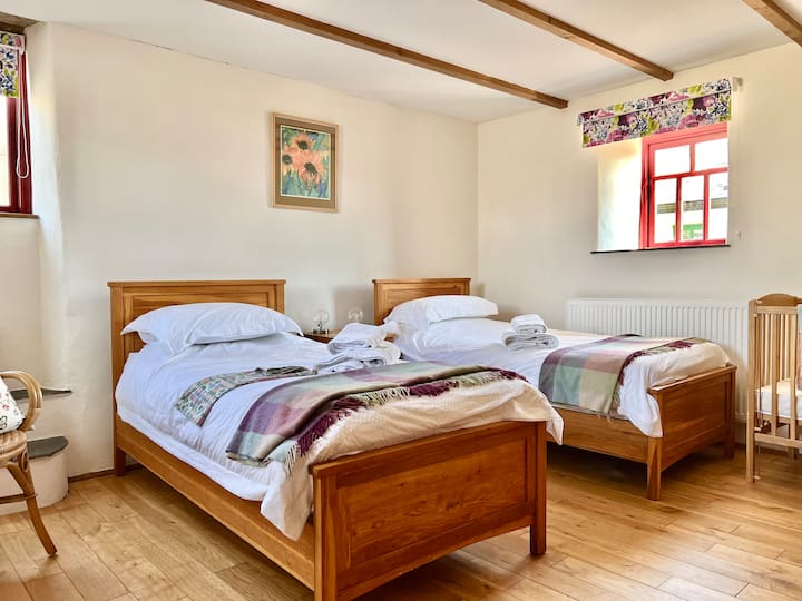 Geräumiges Schlafzimmer mit zwei Einzelbetten