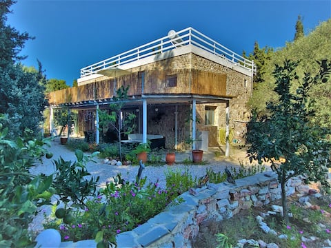 Eco-friendly secluded stone villa in an oasis