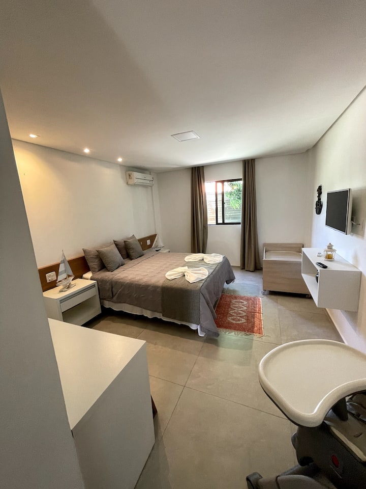 Საძინებელი 1: აპარტამენტი ორადგილიანი საწოლით + საბავშვო საწოლი