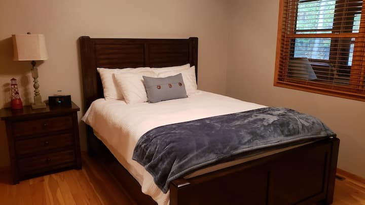 Bedroom #3 with queen size bed, 1000 thread count bedding and cedar lined closet