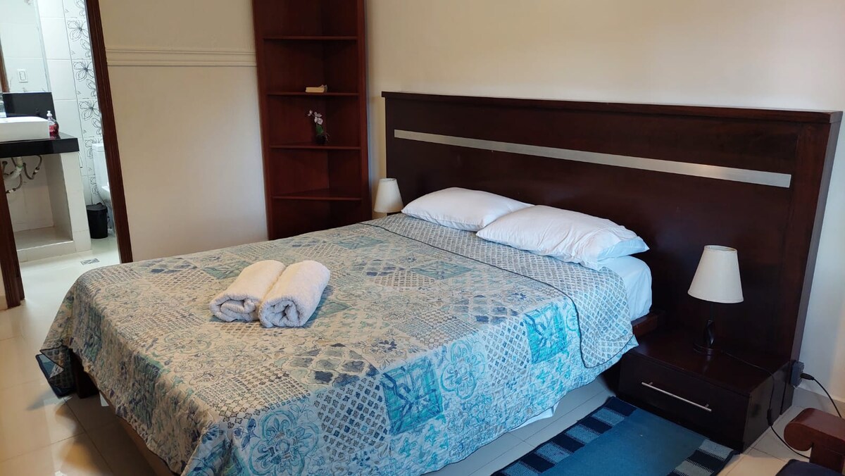 חדר שינה ראשי צמוד, מיטה גדולה של 2/1 מיטות ( קינג), עם חדר הלבשה, כורסה, טלוויזיה עם טלוויזיה בכבלים, וילונות עם הפסקת חשמל. 