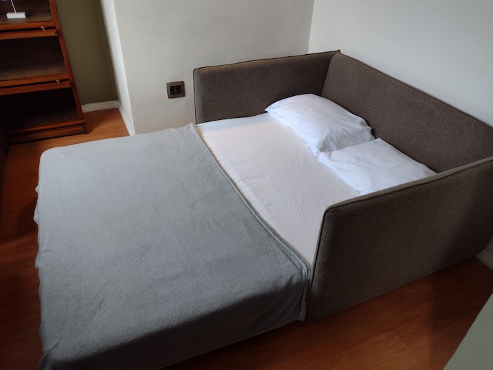 โซฟาเบดในห้องทีวีสามารถปรับให้เป็นเตียงคู่ที่สะดวกสบายได้