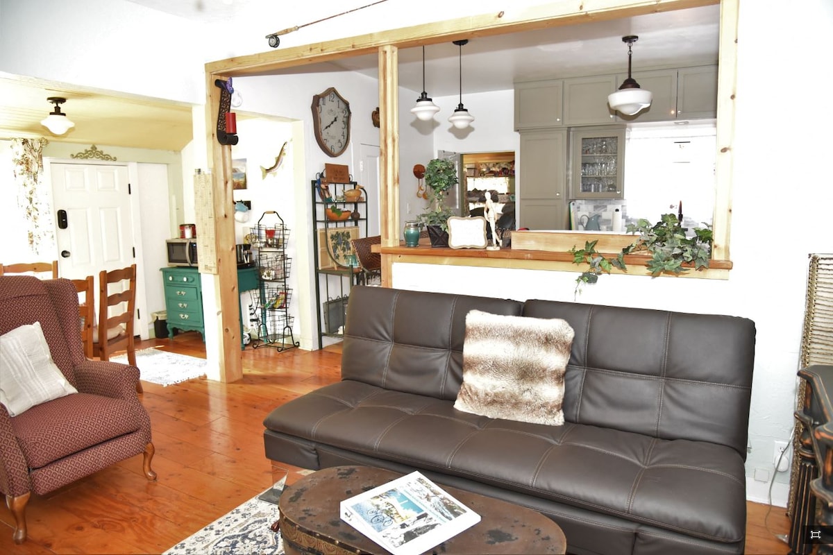 La vue sur le salon et le coin repas en entrant.