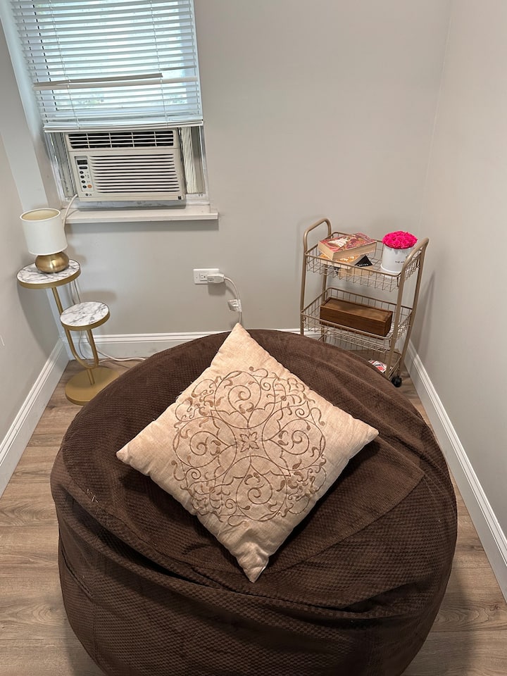 bean bag converts to full-size mattress for extra sleeping options!