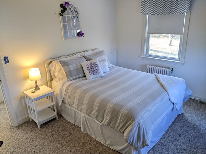 Chambre grise avec lit Queen Size