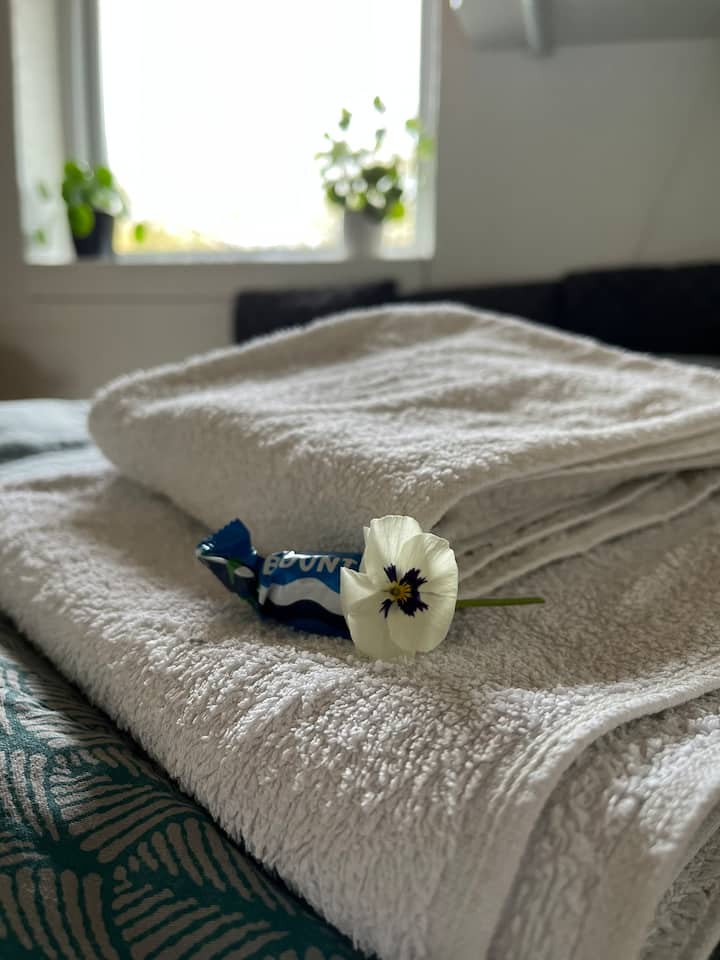 Altid frisk sengetøj, håndklæder og en lille overraskelse ved ankomsten