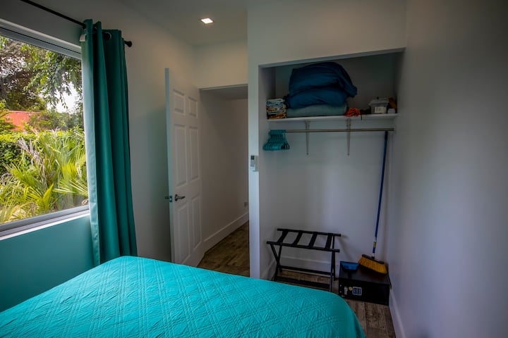 Closet Space with Hangers, extra bedding for sofa bed, beach towels and safe