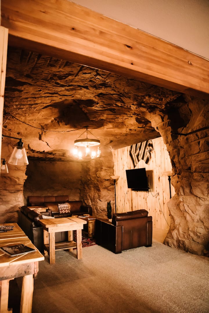 Living room with large 70" smart TV