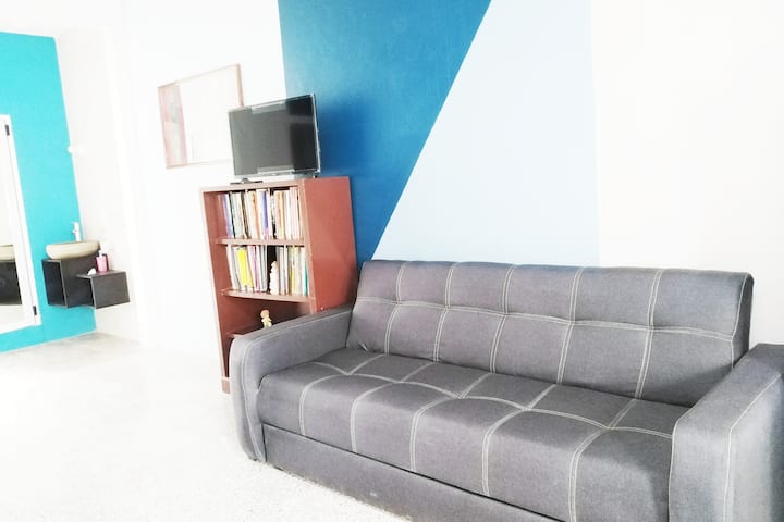 Divan krevat për 2 persona.  Apartament në studio i pajisur me TV . 