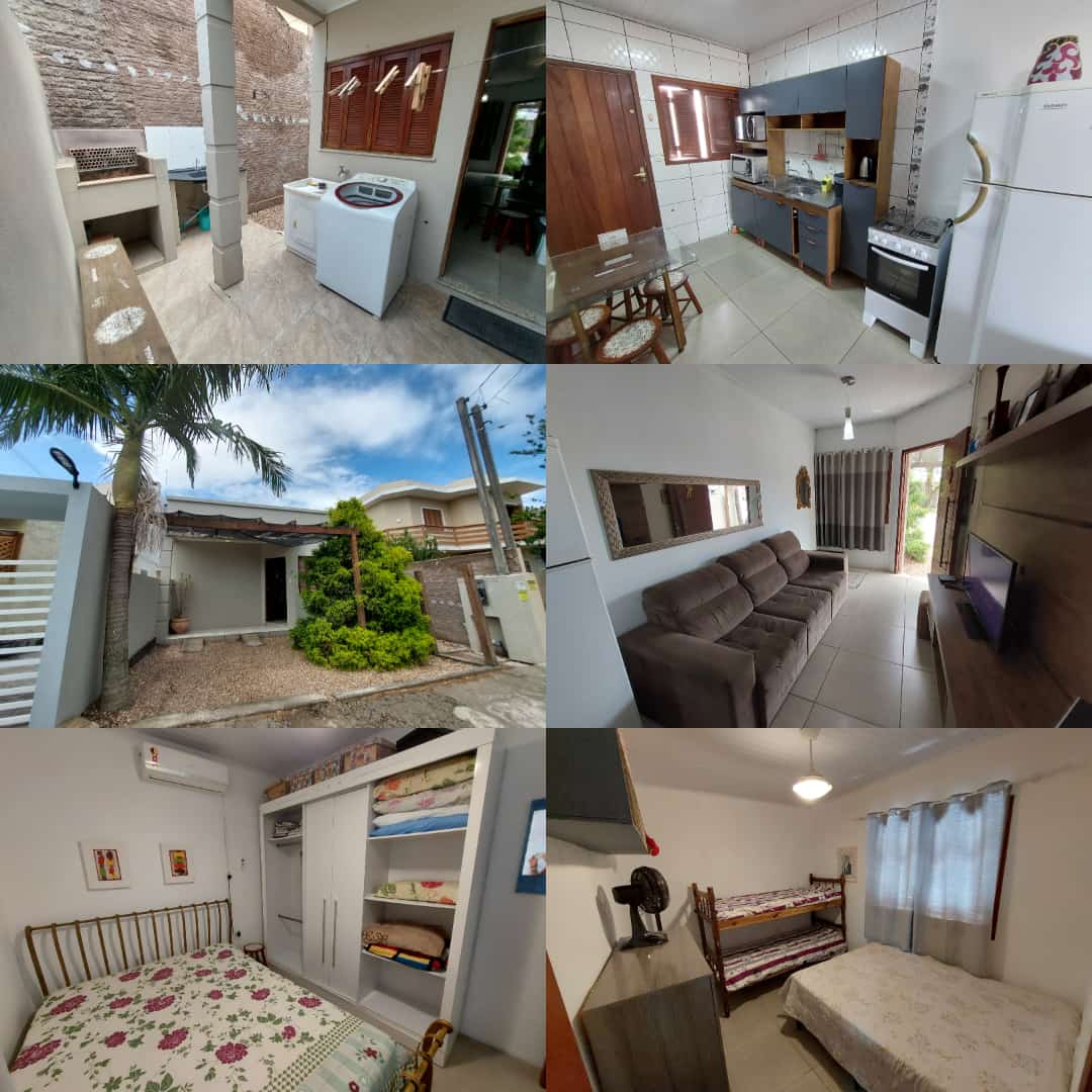 A collage of the home showcases various spaces. A laundry area with a washing machine, a kitchen equipped with modern appliances, and a living room featuring a comfortable sofa set. A bright bedroom displays a floral bedspread, alongside a second sleeping area with a bunk bed.