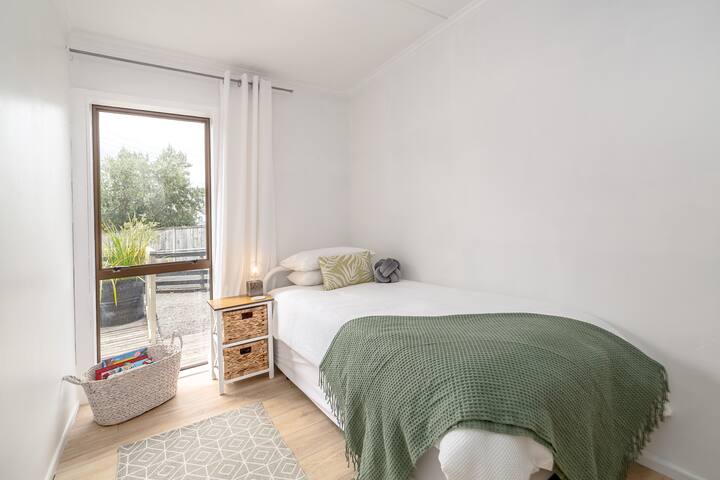 Bedroom 3. Single bed with pull out bed underneath. These can be put together to make a super king bed for couples.