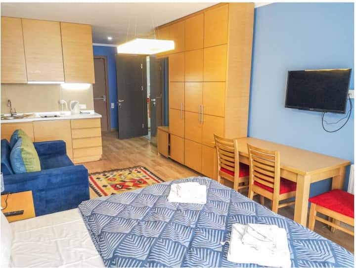 Je to garsónka napojená na byt s jednou spálňou.  Pohovka sa rozprestiera na spanie pre 2 osoby.  Jedálenský stôl môže pojať 4 osoby.  Kuchyňa je vybavená elektrickým sporákom s 2 sporákmi, mini chladničkou a rýchlovarnou kanvicou.