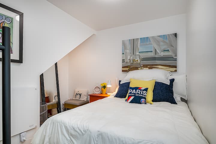 This is bedroom number two with a full bed.  This is right next to bedroom number one. This bedroom is non-conforming.