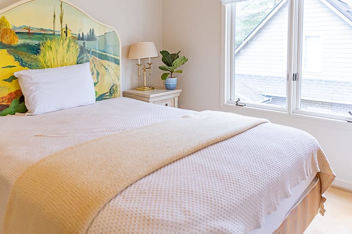 Upstairs forest view queen bedroom with three closets all with twin mattress. This room can sleep 5 people.  (Bedroom 3)