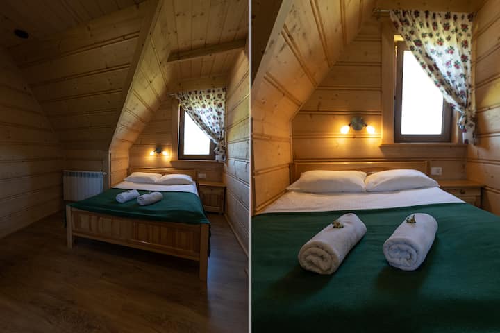 bedroom 1 equipped with a double and single bed, anti-allergic bedding, white cotton sheets, bath towels, iron with ironing board, wardrobe for clothes with hangers and shelves