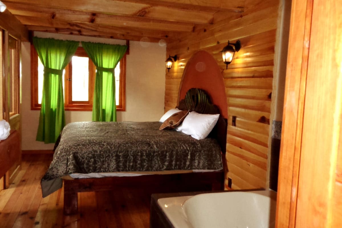 King size master bedroom with Jacuzzi whirlpool.