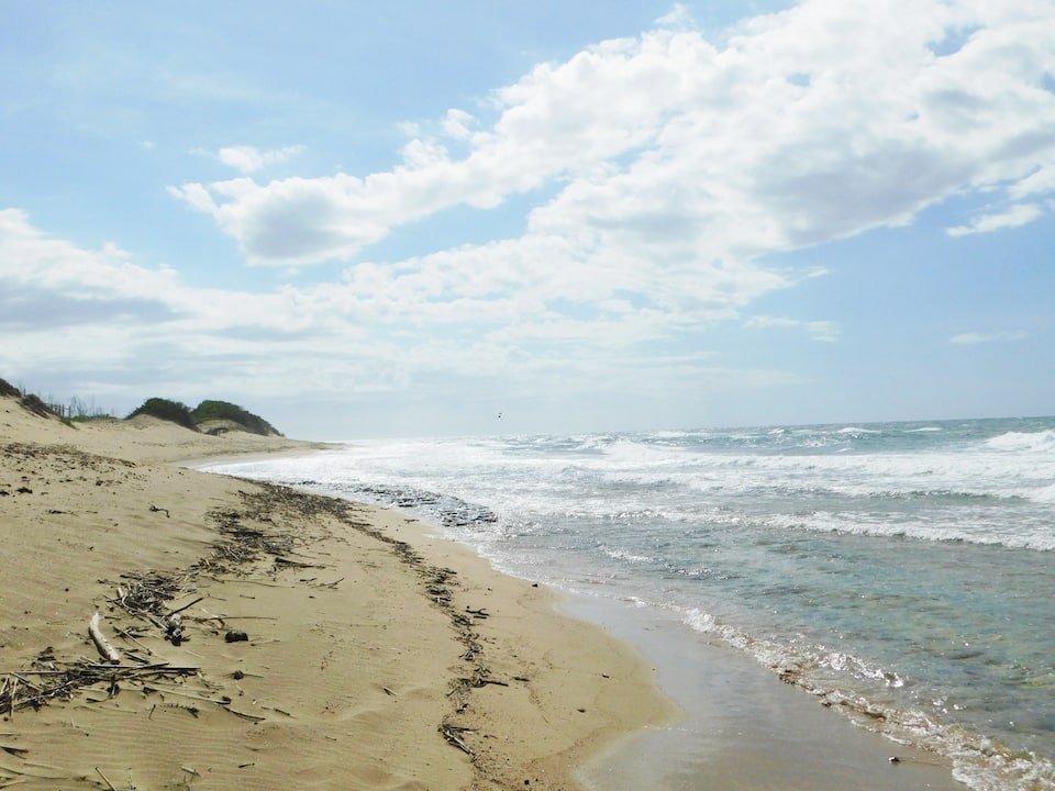 Sandy beach and ocean beside Haudimar